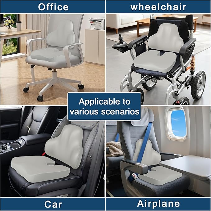 Cushion and Lumbar Support Pillow, Relief Pressure Seat Cusion for Office Chairs & Car Seat, Ergonomic Design Cusion for Tailbone Pain Relief, Sciatica & Back Support (Grey, Lumbar&Cusion)