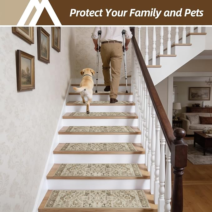 COSY HOMEER Stair Treads for Wooden Steps Non Slip Washable 8" X 30" 15pcs | Self Adhesive,Peel and Stick,Soft Carpet Stair Treads for Kids,Elder,Pet,Residue Free,Reusable Stair Runner,Multi-Surface Use