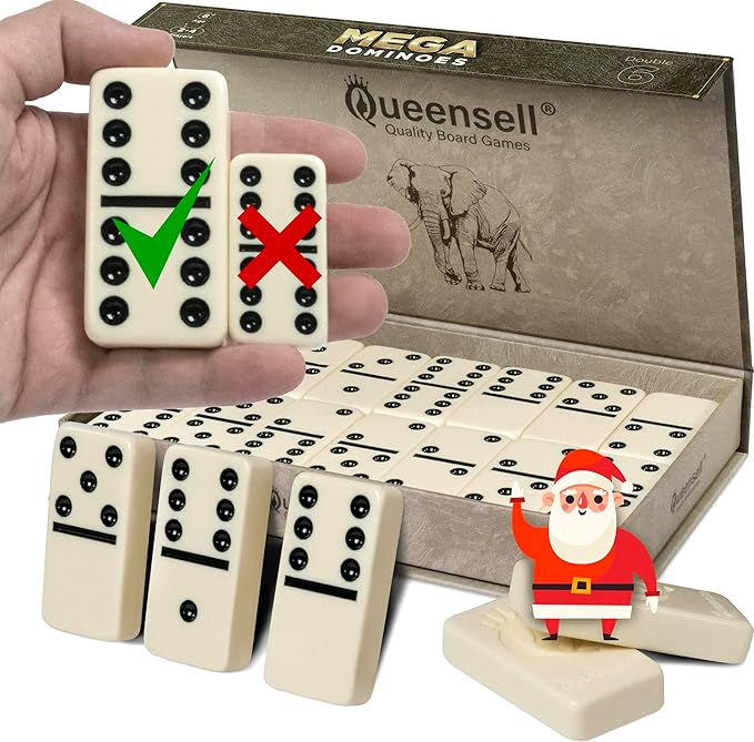 Mega Large 3" Dominoes Set for Adults and Kids – Dominoes Double 6 Classic Board Games – Double Six Domino Set with 28 Tiles and Gift Case, Juegos de Mesa (MEGA)