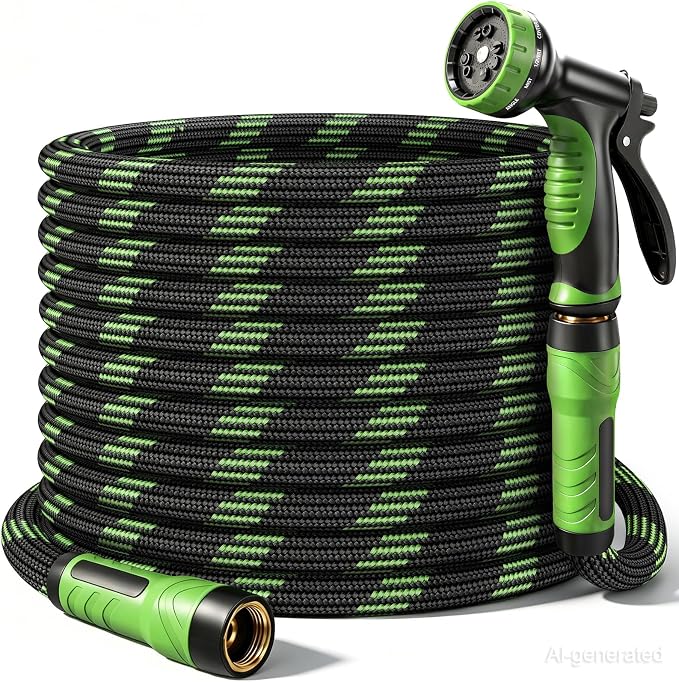 NON-EXPANDABLE Garden Hose 50 FT Water Hose with 10-Function Spray Nozzle | Yard hose Heavy Duty Steel Metal Flexible,Durable Fabric Skin,No Kinks & Leak-Proof with Upgraded Handle hose pipe outside