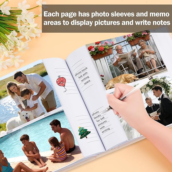 4x6 Photo Album Holds 240 Photos with Writing Space, Linen Cover Picture Book with Front Window for Family Wedding Baby Travel & Graduation Memories, Beige