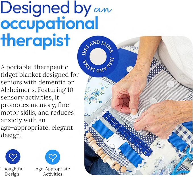 Fidget Blanket for Adults with Dementia w/Ten Dementia Gadgets & Activities, Best Gifts for Dementia Patients, 20 X 12 in, Blue Busy Blanket for Dementia Patients, Dementia Activities for Seniors
