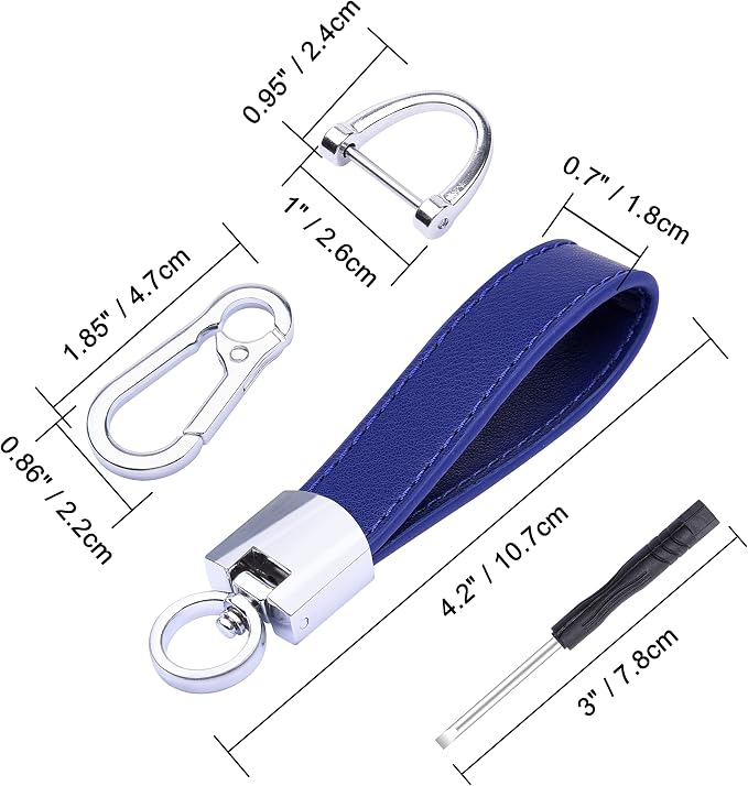 Wisdompro Genuine Leather Car Keychain, Universal Key Fob Keychain | Leather Car FOB Key Chain Holder for Men and Women, 360 Degree Rotatable, with Anti-lost D-ring and 3 Keyrings