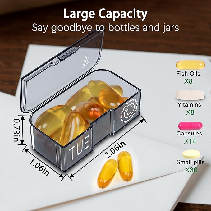 Weekly Pill Organizer 2 Times a Day, Large Travel Pill Box 7 Day, Twice Daily AM PM Pill Case, Removable Pocket Pharmacy, Pill Container Holder for Vitamin, Medicine (Red and Blue)