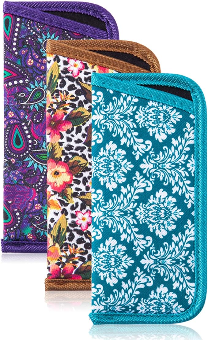 TRIUMPH VISION Reading Glasses Pouch Eyeglass Sleeve Soft Case Slim 3 Pack | Alternative to Bulky Case Lightweight，Neoprene Lined Padded Protect Optical lens Slip in, Cute Pattern Portable for Daily Use