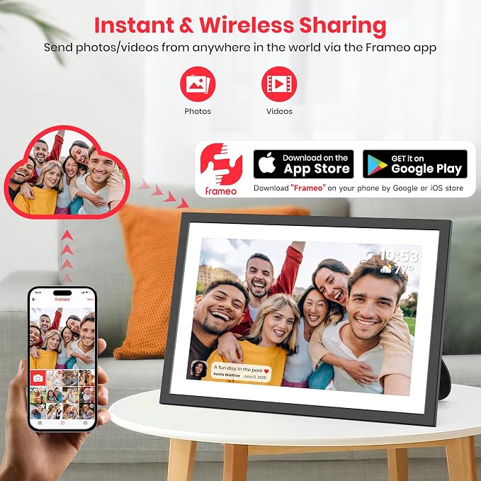 Frameo 2K 64GB Digital Picture Frame WiFi 10.1" Electronic Photo Frame FHD 1920 x 1200 IPS Touch Screen Share Moments Remotely Anywhere Photo Gifts for Mother Dad Grandparents Christmas