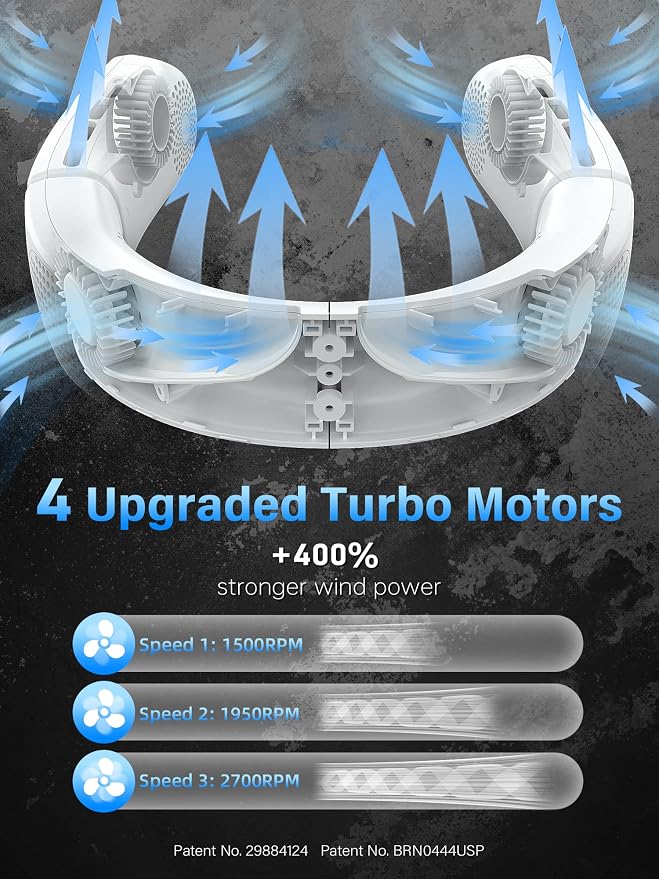 ChillGo Neck Fan, 4 Turbo Foldable Portable Fans - Personal Bladeless Fan | 5200mAh with Strong Airflow, Neck Fans that Blow Cold Air with 4 Vent Small Mini Fans Wearable Cooling Fan for Travel Outdoor