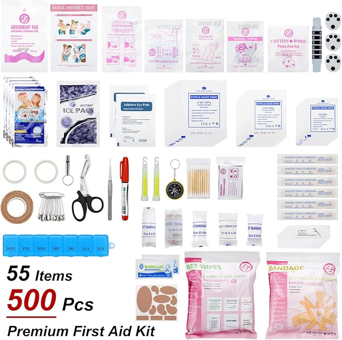 GEVOKE Professional 500 Piece Emergency First Aid Kit for Home, Car, Travel, Camping, Truck, Hiking, Sports, Office, Vehicle & Outdoor Emergencies - Emergency Medical Kit, Large First Aid Kit Survival | Comprehensive Contents Large Medical Kit for Trav...