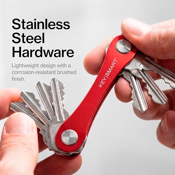 KeySmart Original Key Holder - Compact Key Organizer for Key Chain, Minimalist Clutter-Free EDC Keychains Key Ring, Red, 14 Keys