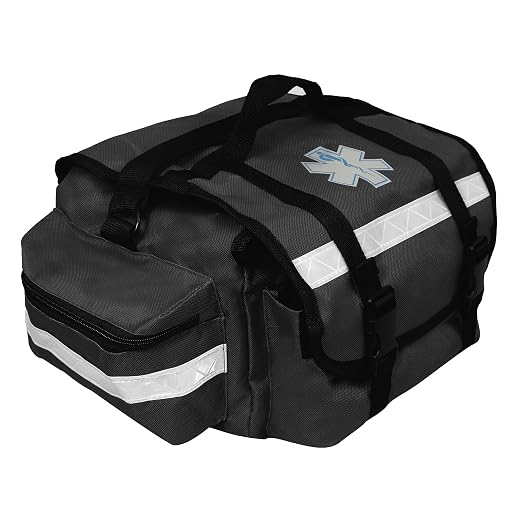 Primacare KB-RO74-BK First Responder Trauma Bag, 17" x 9" x 7", Black — EMT/EMS Medical Supply Organizer with Padded Dividers, Multiple Compartments, Side Pockets, Reflective Strip, Durable Design
