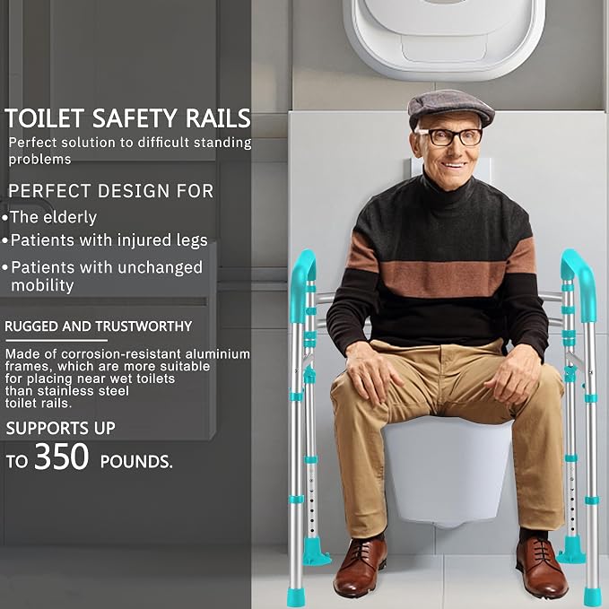 Lianjindun Toilet Safety Rails, 350 lbs, Adjustable Height & Width | Fits Most Toilets, Foldable Design, 350 Lbs Capacity, Aluminum Toilet Frame, Toilet Handles for Seniors, Disabled, Handicap