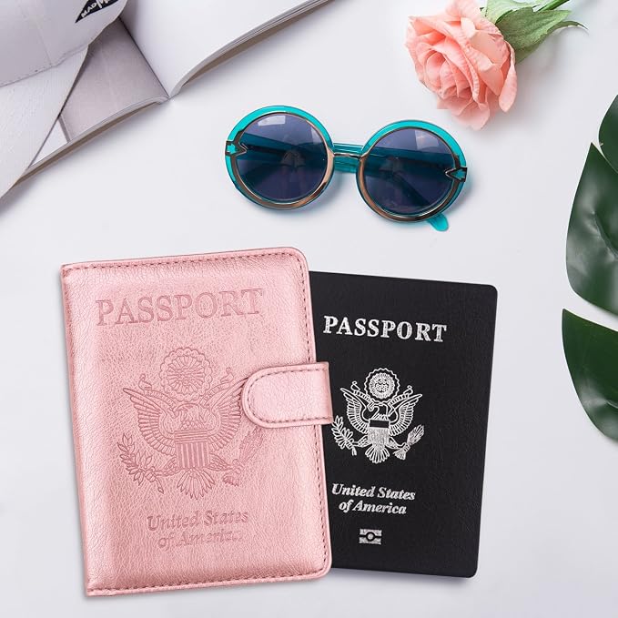 WALNEW Passport Holder for Travel, RFID Passport Wallet, Travel Essentials | PU Leather Passport Cover Case with Pen Holder, Travel Must Haves Accessories, Passport Book Holder for Women
