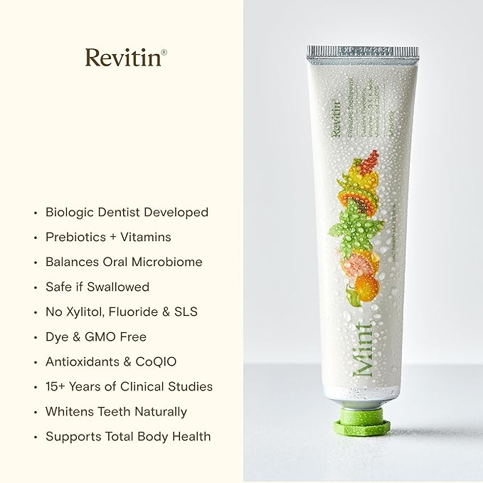 Revitin Toothpaste | Fluoride-Free Prebiotic Mint Tooth Gel | No SLS, Gluten Free, Dye Free, GMO Free, No Sweeteners | Non-Toxic, Kid Approved