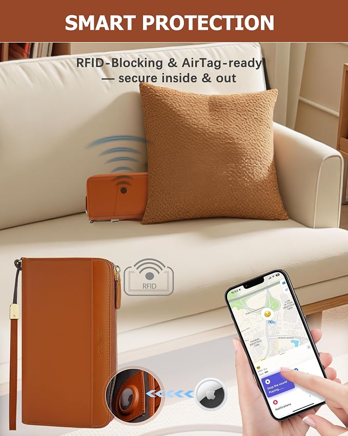 Large Travel Wallet for Women | RFID Blocking Zipper Wallet,Passport Holder Clutch with Wristlet