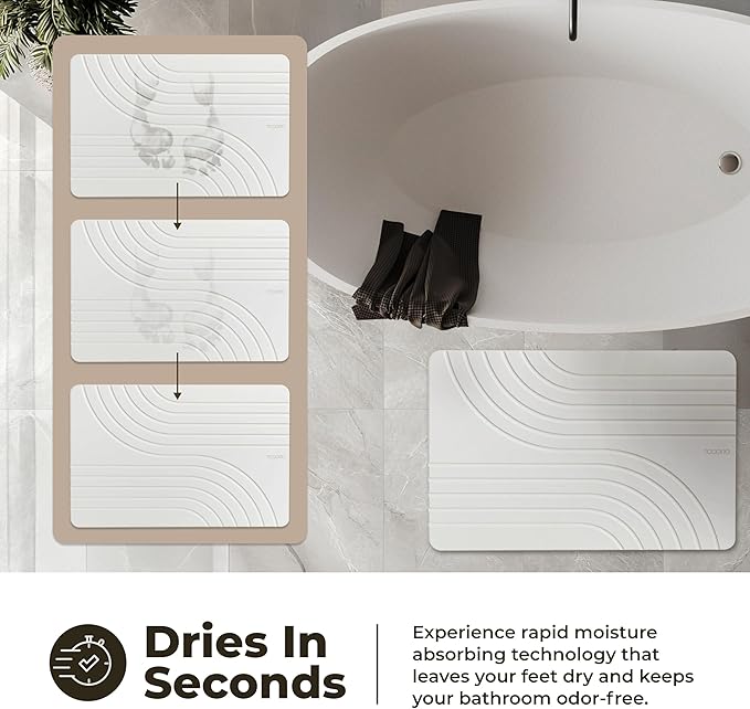 Stone Bath Mat, Diatomaceous Earth Non-Slip Stone Shower Mat - Quick Drying Absorbent Bath Mats for Bathroom - Elegant & Modern Design, Easy to Clean (23.5 x 15) - Sandstone, 2pcs
