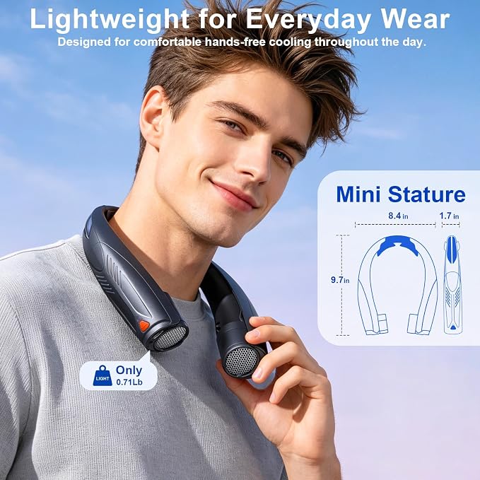 Portable Neck Fan with Reading Light, 6-Speed Wearable Fan, 6000mAh USB-C Rechargeable Hands Free Fan, Summer Gifts for Men Women, for World Cup, Outdoor Work, Travel, Camping - Navy Blue