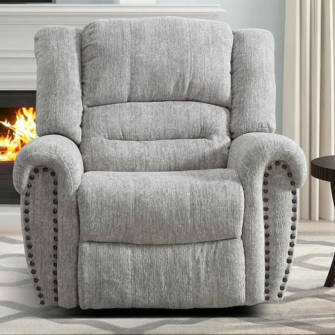 Manual Recliner Chair Set of 2, Classic and Traditional Manual Recliner Chair with Comfortable Arms and Back Single Sofa for Living Room, White Grey