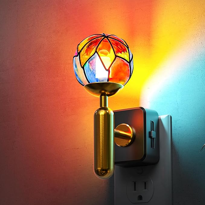L LOHAS LED Night Light Plug in with Stepless Dimming, Vintage Stained Glass Nightlight with Dusk to Dawn Sensor, Aesthetics Plug in Night Lights for Home Decor