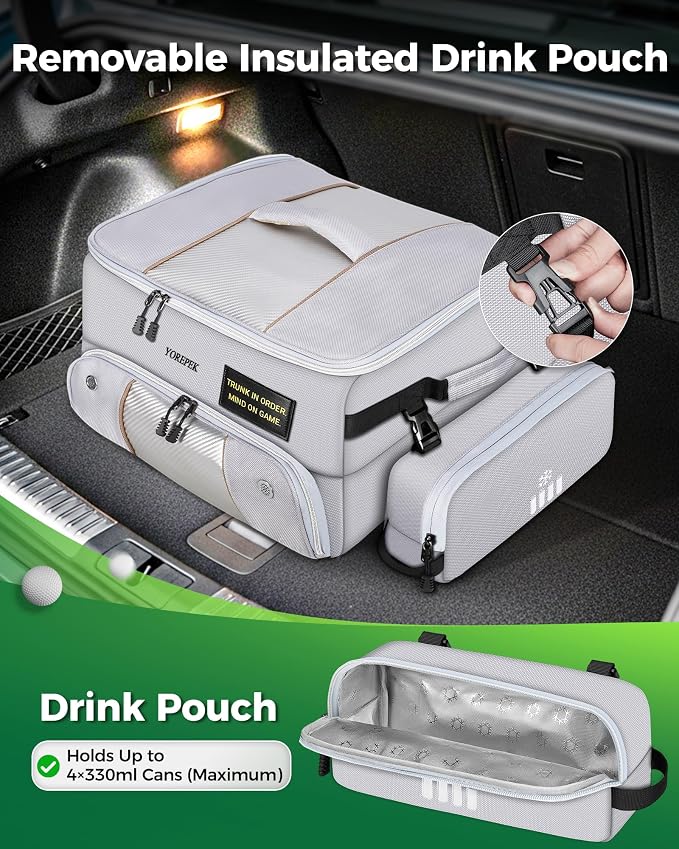 YOREPEK Upgraded Golf Trunk Organizer with Removable Insulated Pouch | Golf Gifts for Men, Golf Organizer with Dust-Proof Protective Layer, Multi-Compartment fit 2 Pairs of Shoes, Golfing Stuff