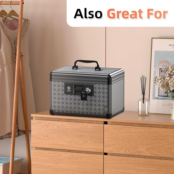 Glosen Medicine Lock Box,Storage Lock Box Lockable Dorm Storage Trunk with Key Lock - Briefcase, 【Black-Small】 10 * 6.7 * 6.7inch, Lock Boxes for Personal Items