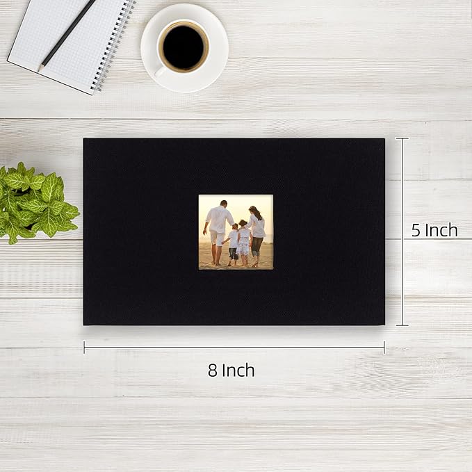 potricher Small Photo Album 4x6 100 Photos Linen Cover Picture Photo Book for Family Wedding Anniversary Baby Vacation (Black,100 Pockets)