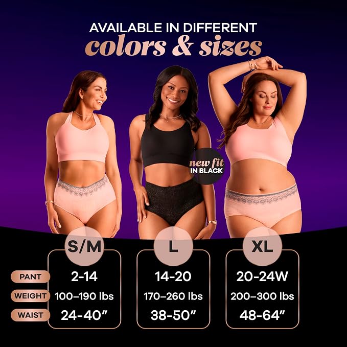 Always Discreet Boutique Incontinence and Postpartum Underwear for Women, Maximum Protection, Extra Large, Black, 16 Count (Pack of 4)