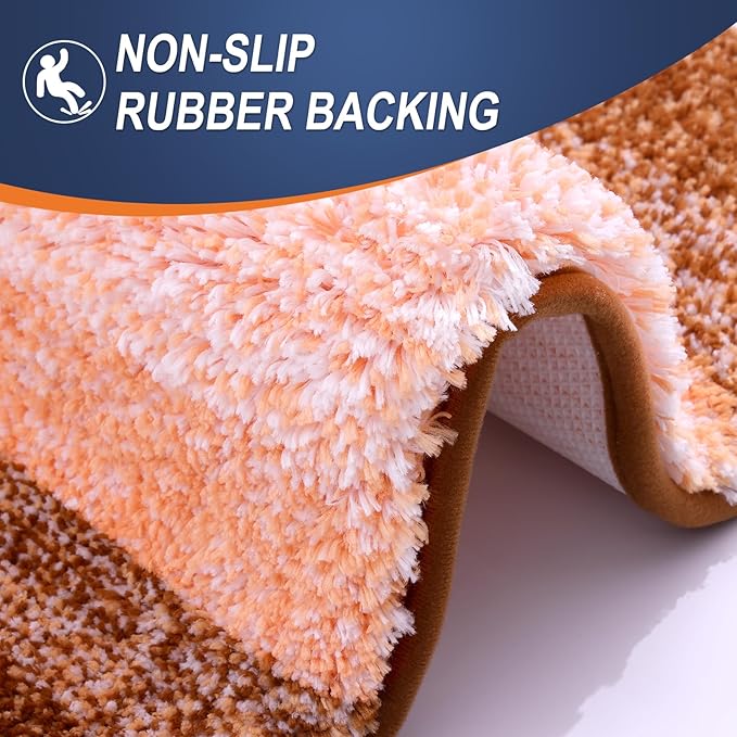 OLANLY Bathroom Rug Set 2 Piece, Soft Absorbent Microfiber Bath Mats and U-Shaped Contour Toilet Rug, Non-Slip, Machine Wash Dry, Plush Shaggy Bath Mats for Bathroom (30"x20"+U24 x20, Orange)
