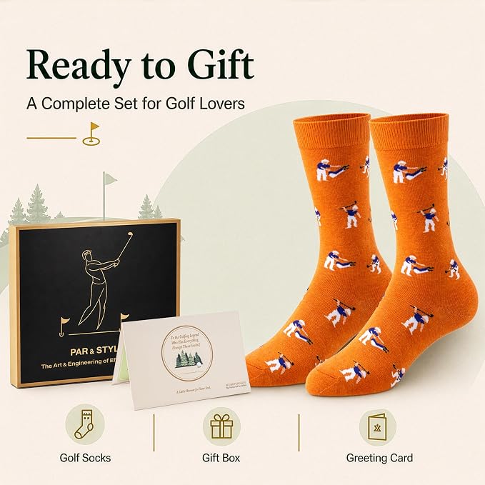 Funny Golf Gifts Socks for Men, Golf Accessories, Size 8-13 Gift Box & Card | Golf gifts for men, soft breathable crew socks, funny gift idea for birthdays, holidays, coworkers, husbands, or golf lovers