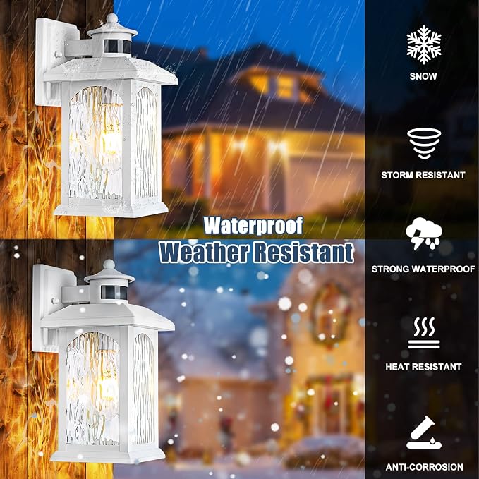 FILIYANO White Motion Sensor Outdoor Wall Lantern, Dusk to Dawn, 1 Pack | Anti-Rust, Waterproof Exterior Sconce, Outside Fixture with 3 Modes, Coastal Coach Light for Front Door, Garage, Porch, Patio