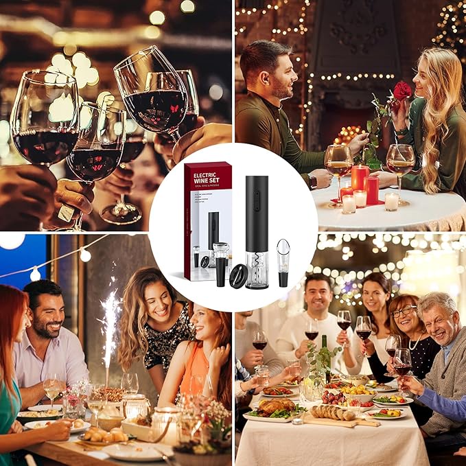 Electric Wine Opener Set, Battery Operated Wine Bottle Opener with Foil Cutter, Wine Pourer and Vacuum Stopper, Automatic Corkscrews for Wine Bottles Kit for Christmas Gift Home Kitchen Bar