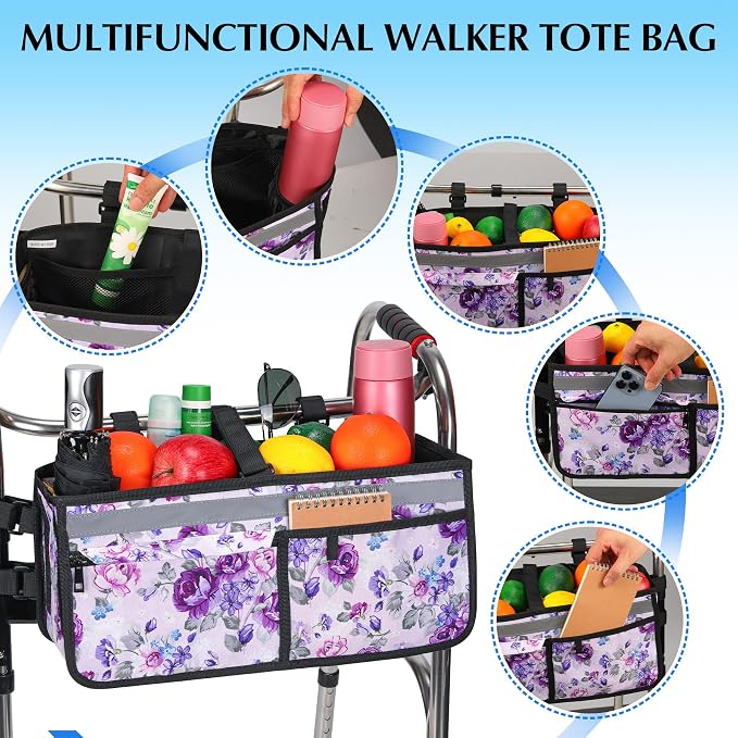 Walker Basket, Walker Accessories - Walker Tray, and Storage Bag for Folding & Rolling Walkers – Ideal for Seniors