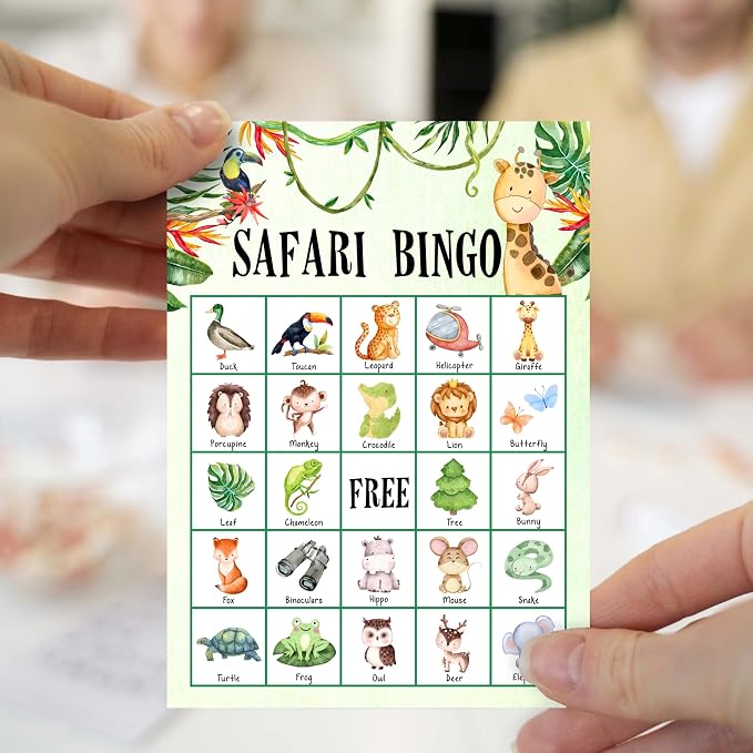 Safari Jungle Bingo Game Cards, Jungle Animals Bingo Games for Adults, Tropical Bingo Cards Supplies, Palm Leaves Birthday Party Decor Favors, Card Gifts for Friends Family Holiday, 06