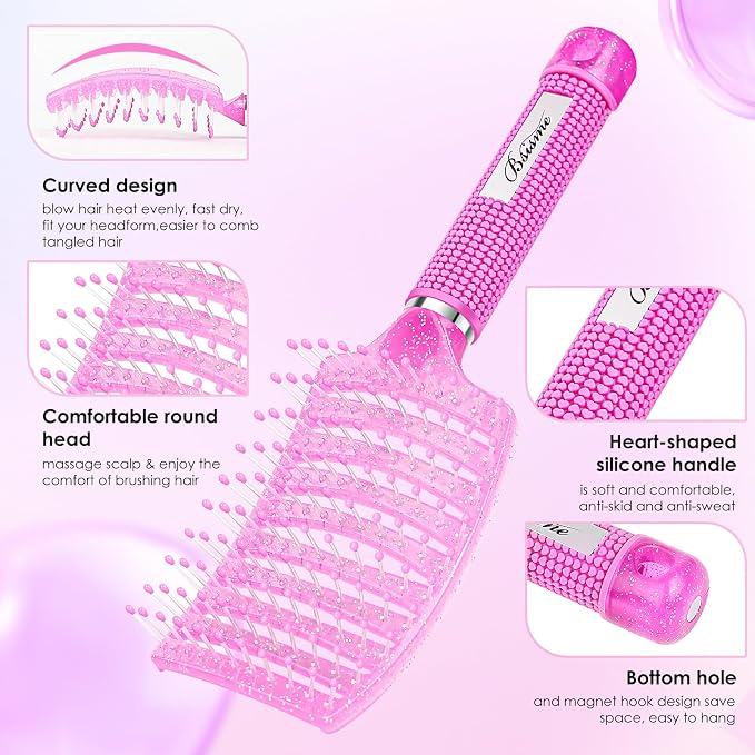 Bsisme Hair Brush with Hair Clips, Vented Brush for Faster Blow Drying | Detangler & Frizz-Free on Women Girls Curly Wet Thick Fine Hair, Ideal Valentine's Day, Mothers Day, Birthday Gift for Her