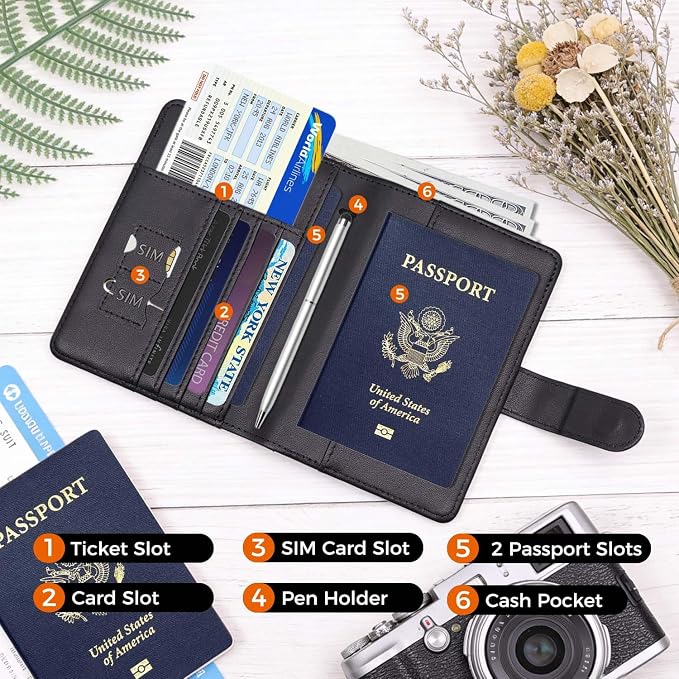 Melsbrinna Rfid Passport Holder for Travel women/Men, Cute Passport Wallet Rfid Blocking Card Slots, Rfid Passport Cover/CaseTravel Wallet, Passport Book Holder (1, floral black)