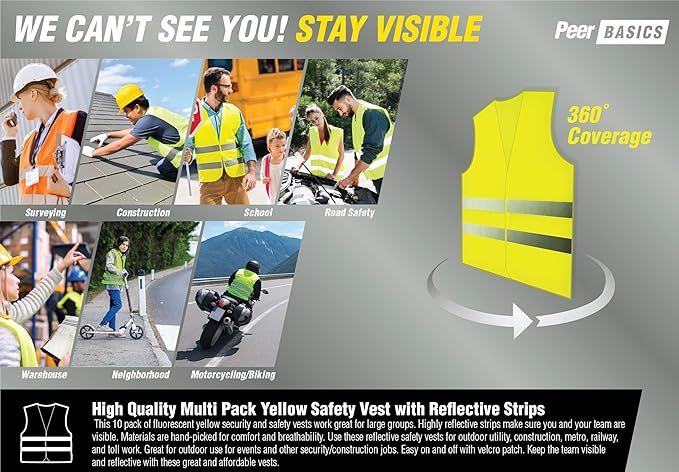 PeerBasics Safety Vests Bulk Pack - Reflective High Visibility, Men Women, Mesh (as1, numeric, numeric_10, regular, regular, Orange)