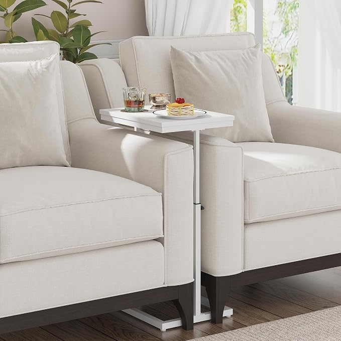 TUTOTAK End Table, Side Table, Tall Couch Table, Sofa Table | for Living Room, Bedroom, White TB01BW083P