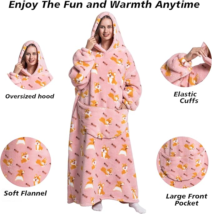 Blanket Hoodie, Long Hooded Blanket Sweatshirt as Birthday Gifts for Women Men, Long Wearable Blanket for Women Men.
