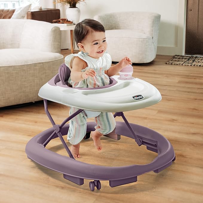 Chicco Mod Walker Foldable Infant Walker, 3 Height Adjustments, BPA-Free Tray with 2 Cup Holders, Brake Pads, for Children up to 26 lbs., Space-Saving Compact Fold, Grey/Grey