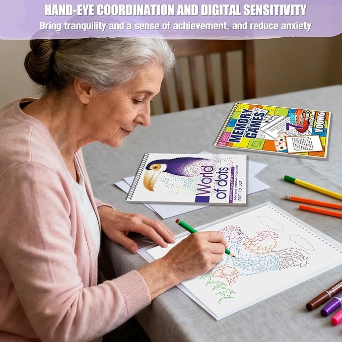 Vashly Large Print 300+ Memory Activities for Seniors: 5-in-1 Set Brain Exercise Books with Sudoku, Crossword, Word Hunt, Dot to Dot, A4 Thick Paper Spiral Bound, Gift for Elderly Adults