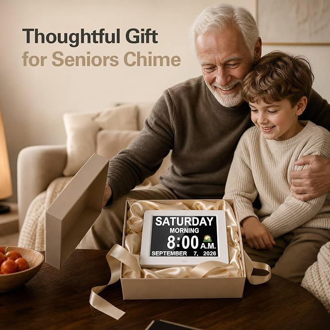 JALL 12" Large Digital Calendar Day Clock for Seniors 2026 - Easy to Read Alzheimer's Dementia Memory Loss Clock for Elderly with IPS Wide Angle，Day & Date, 12 Custom Alarms & Auto-Dimming, White