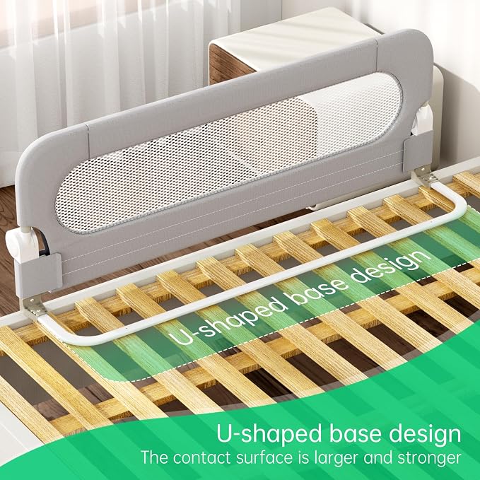 UPGOGO Folding Bed Rail for Toddlers, Grey, 59"L x 23.6" H