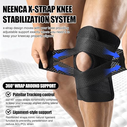 NEENCA Knee Brace for Knee Pain, Compression Knee Support with Air Mesh Fabric, Adjustable Knee Wrap with Side Stabilizers, Ultra-Soft Bandage for Elderly, Meniscus Tear, ACL, Arthritis Relief, Hiking