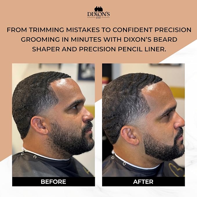 Dixon's 1737 Clear Line Pro Beard Shaper Tool for Men with Precision Liner Pencil, Black Beard Line Up Guide Template with Comb Edges Neckline and Cheek Line Trimming