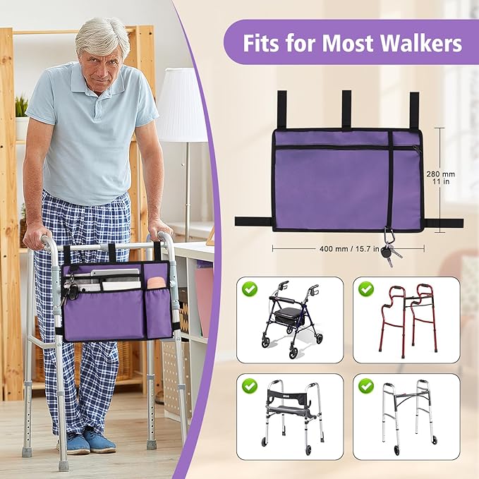 supregear Accessories Bag for Walker, Wheelchair, Rollator - Walker Basket Bag w/Cup Holder - Seniors Caddy Attachment Pouch, Water Resistant Large Capacity Carry Storage Carrier Tote