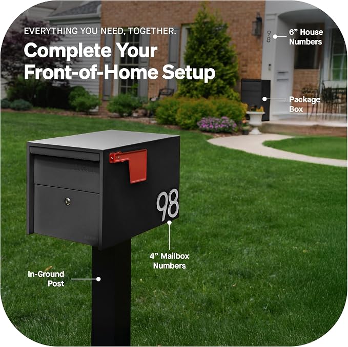 Adoorn Lockable Post Mount Mailboxes for Outside - Small Anti-Theft Locking Mailbox for Packages and Letters - Weatherproof Construction - Durable Steel - 12" H x 12" W x 18.5" D - Black