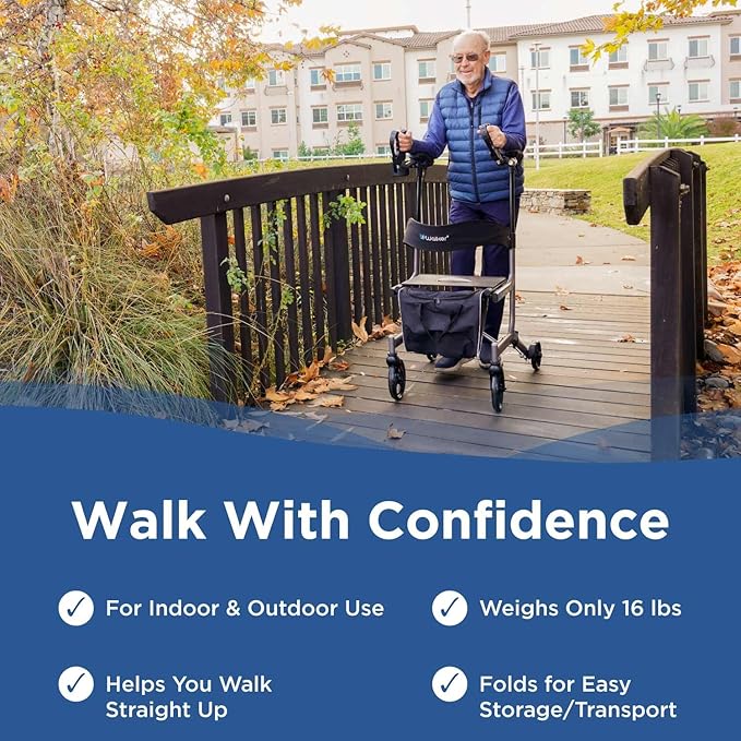 Journey UPWalker EZ Lite – The Original Upright Walker – Premium, Lightweight Adjustable Upright Rollator Walker with Seat for Adults, Seniors & The Elderly