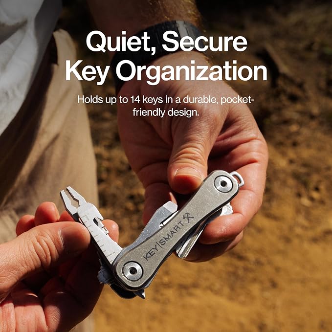 KeySmart Rugged Keychain Multitool Key Holder, Up to 14 Keys | Key Organizer for EDC. Expandable, Durable Build, Reduces Key Chain Bulk & Jingle, Pocket Clip & Bottle Opener Included