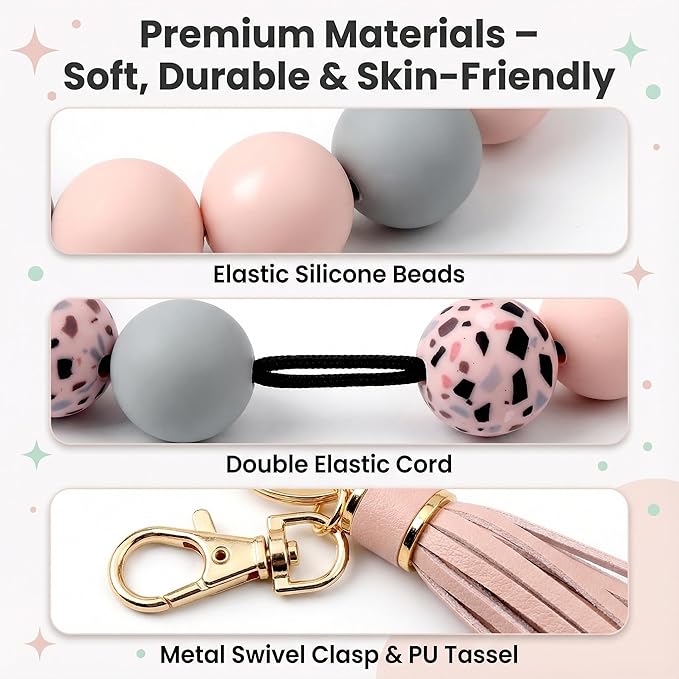 BIHRTC Key Ring Bracelet Car Keychain Holder Wristlet Silicone Women Beaded Bangle Chains