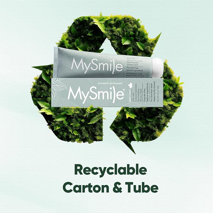 MySmile Fluoride Free Nano Hydroxyapatite Toothpaste for Sensitive Teeth, Strengthens Enamel, Remineralizes & Whitens Teeth, Freshens Breath for Adults, SLS Free, Natural Misty Mint, 4.2 oz