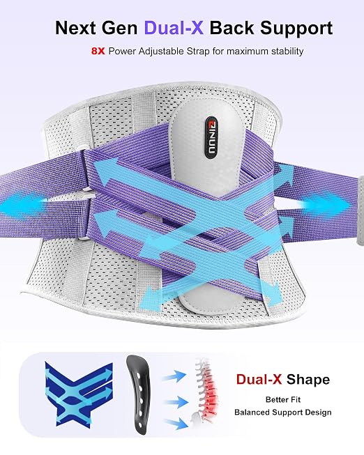Dual X-Back Brace for Lower Back Pain Relief with Bionic Support System, 8X Powerful Lumbar Support Belt for Men Women, Back Support Belt with 3D Pad, Breathable Back Support Brace with Adjustable Strap for Sciatica,Purple,Small(Waist:27.6-32.3 Inch)